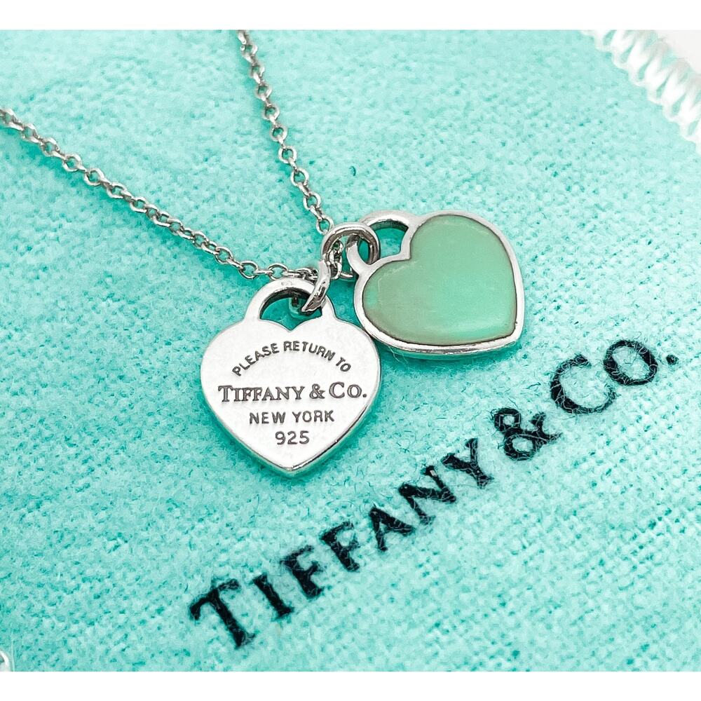 Tiffany & Co. Return to Tiffany Blue Enamel Double Mini Heart Necklace 16” - Picture 8 of 10
